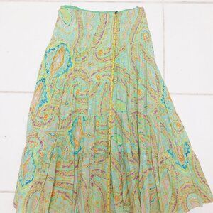 Lauren Ralph Lauren PETITE Long Peasant Skirt Green Multi Paisley Tiered Size PS